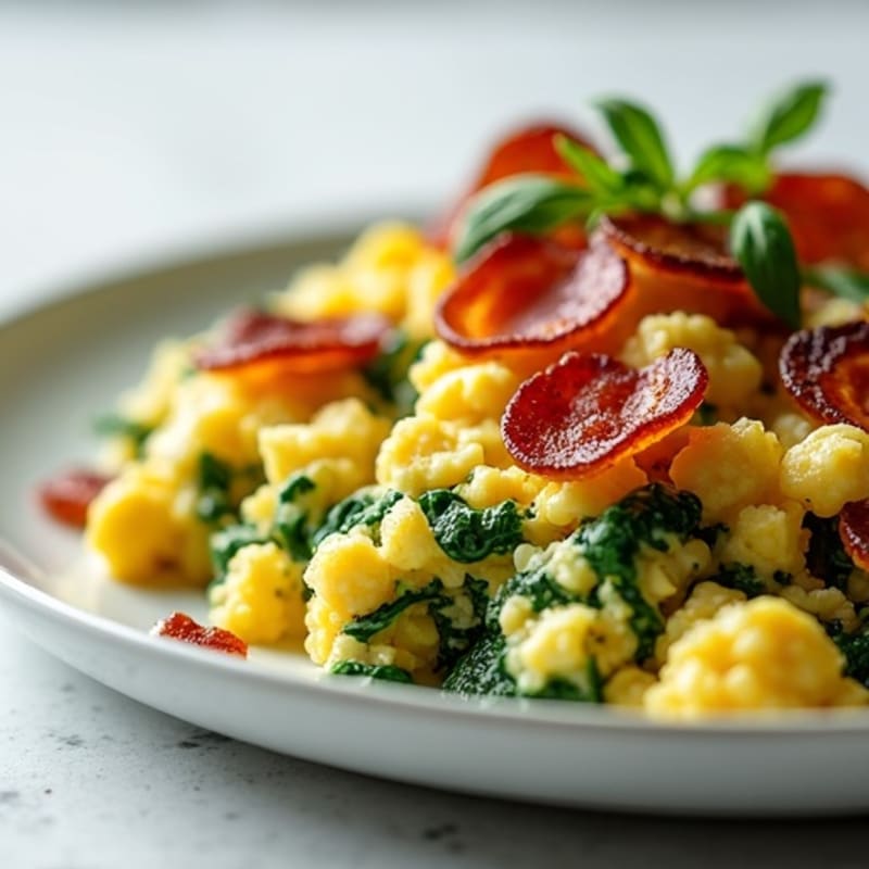 Cottage Cheese Scramble with Spinach and Turkey Bacon