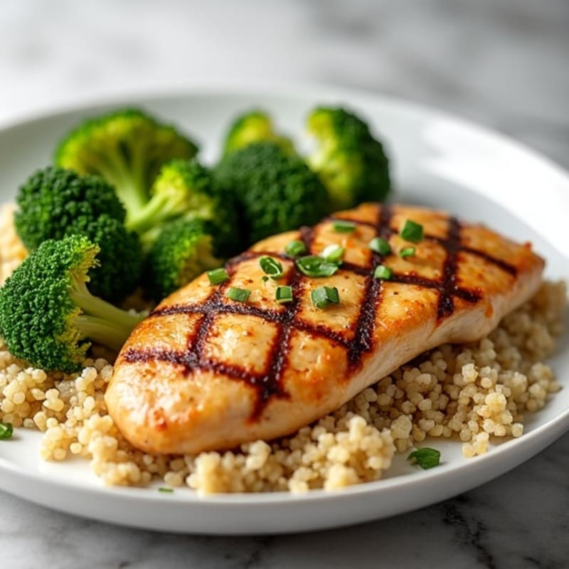 Grilled Chicken Breast with Steamed Broccoli and Quinoa