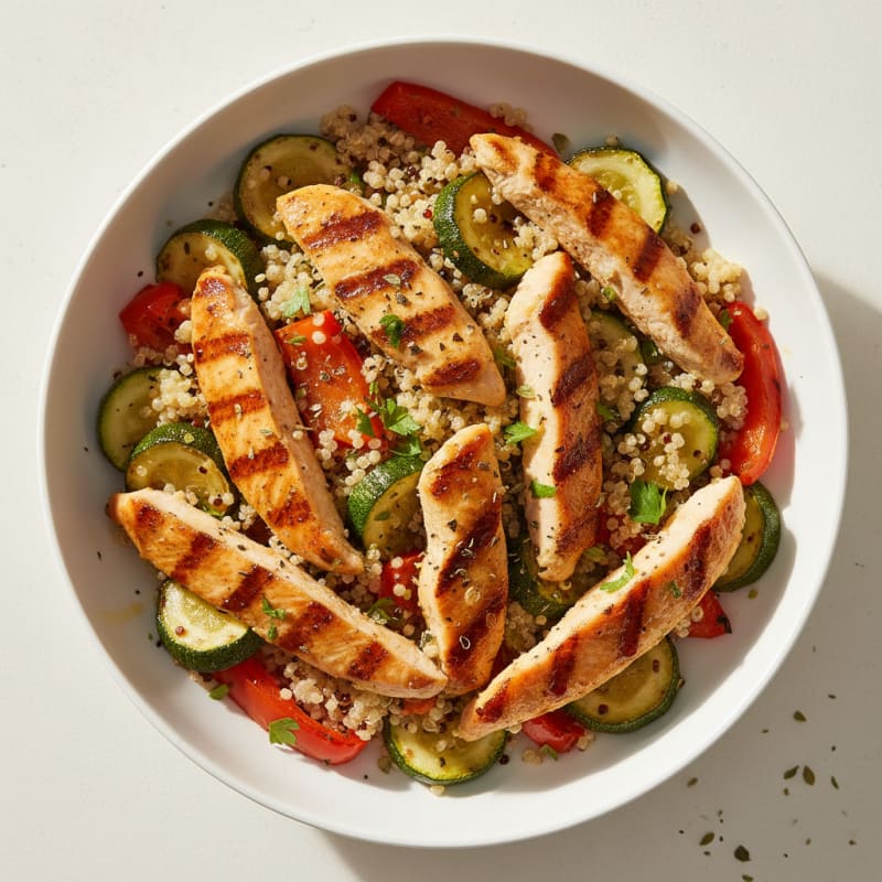 Grilled Chicken and Quinoa Bowl with Roasted Vegetables