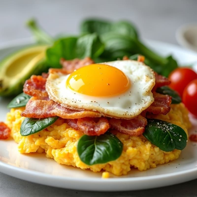 Cottage Cheese Scramble with Spinach and Turkey Bacon
