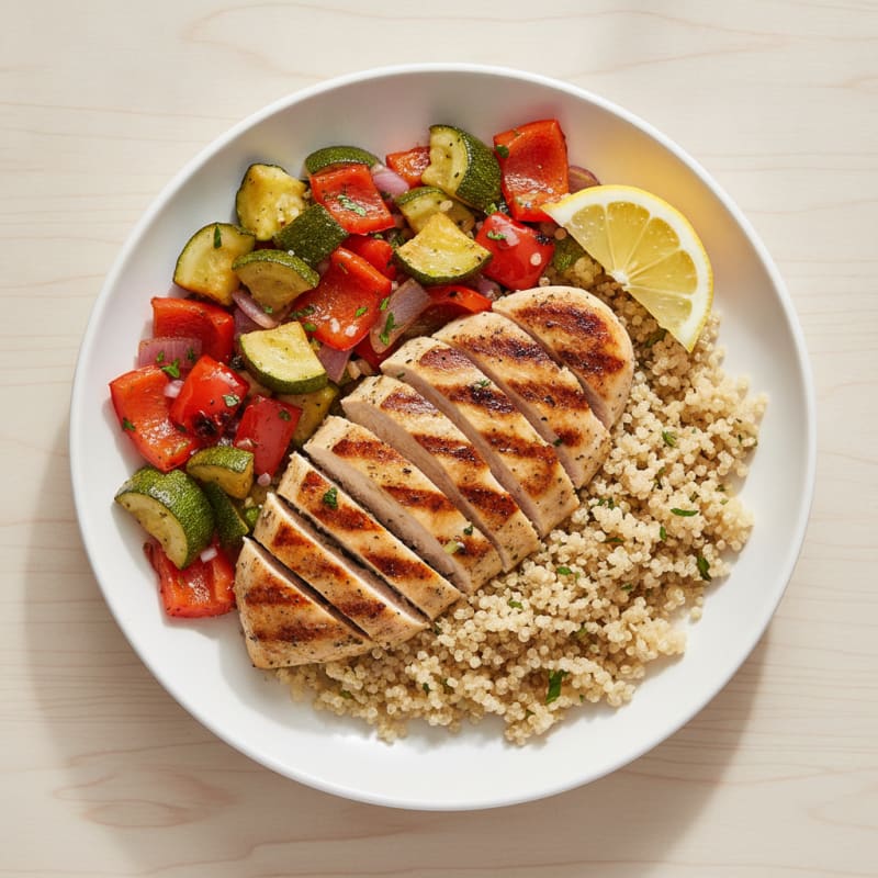 Grilled Chicken and Quinoa Power Bowl with Roasted Vegetables