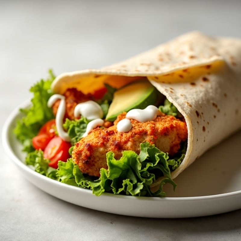 Crispy Buffalo Chicken Wrap with Creamy Ranch and Fresh Greens