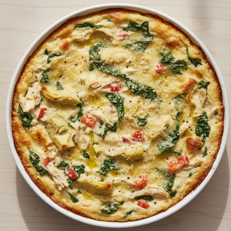 High-Protein Baked Spinach Artichoke Chicken Dip
