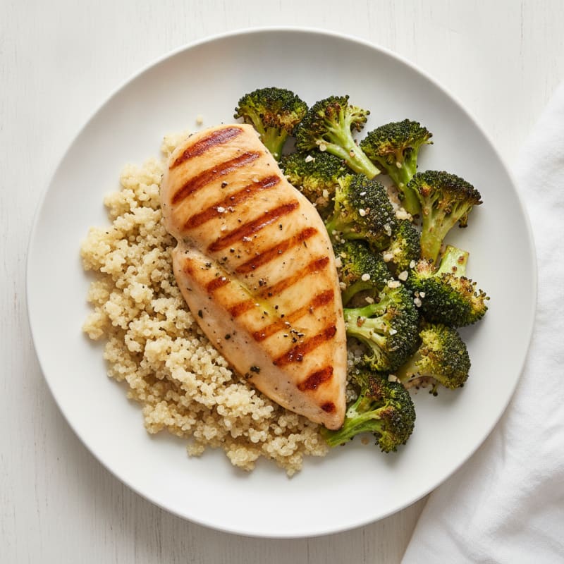 Grilled Chicken Breast with Quinoa and Roasted Broccoli