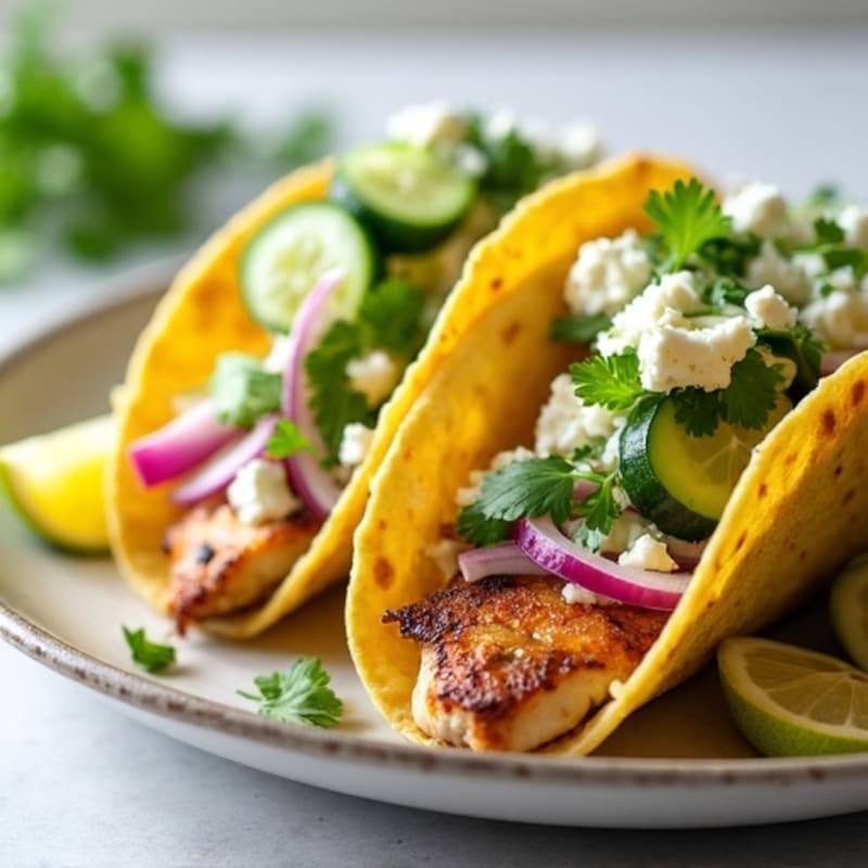 Lemon-Herb Chicken Tacos with Cucumber Feta Slaw