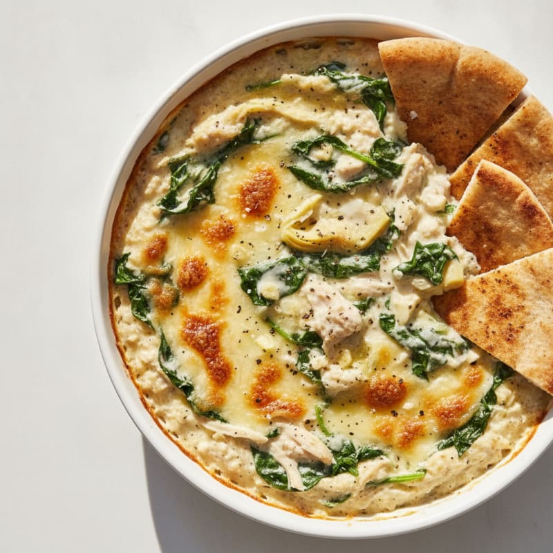 Baked Spinach Artichoke Dip with Toasted Pita