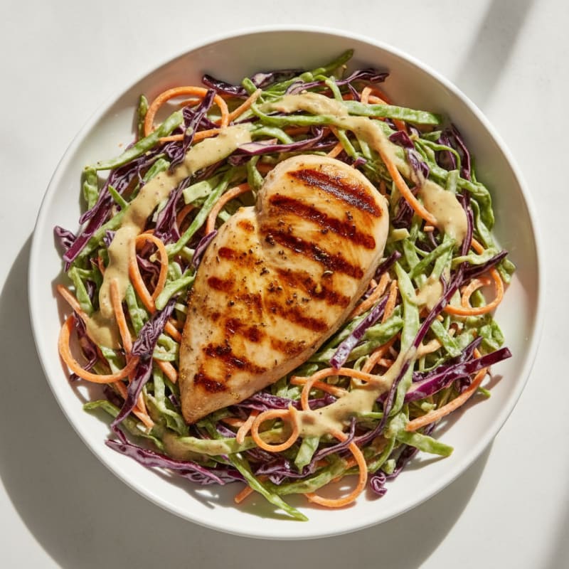 Grilled Chicken Breast with Crunchy Cabbage Slaw