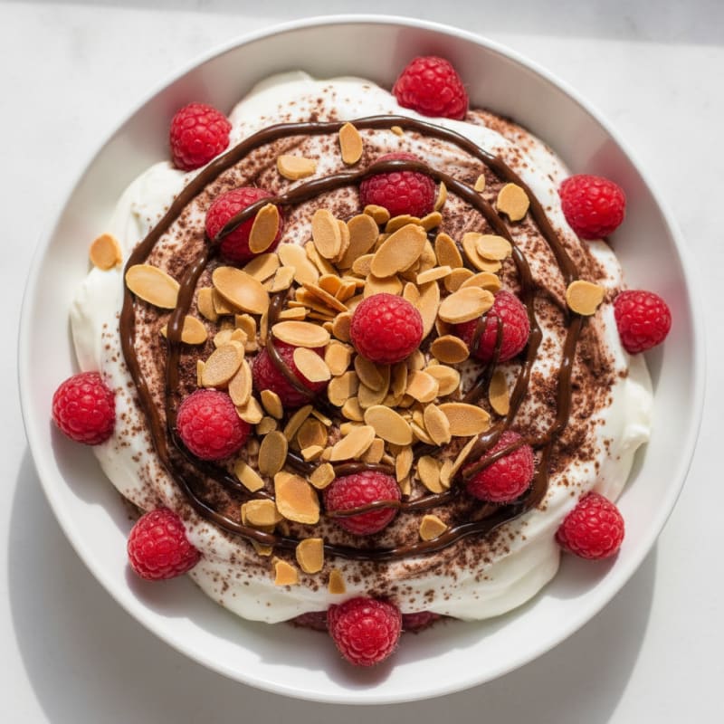 High-Protein Greek Yogurt Parfait with Chocolate Protein Powder and Almonds