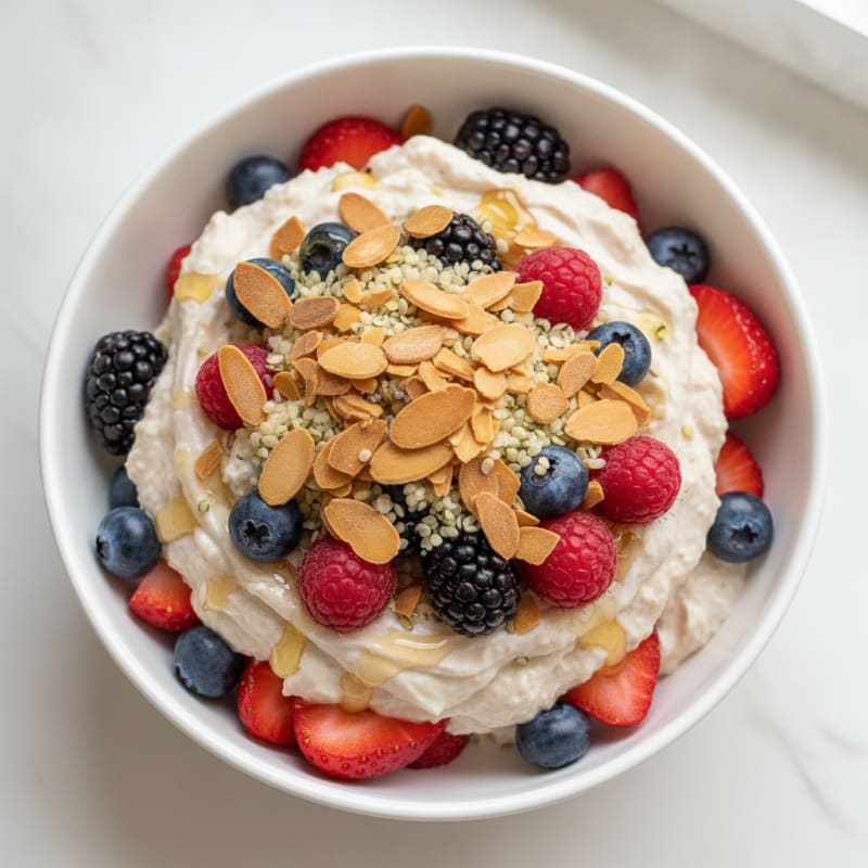 Greek Yogurt Protein Parfait with Mixed Berries and Almonds