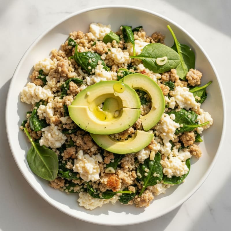 Turkey Egg White Scramble with Spinach and Quinoa