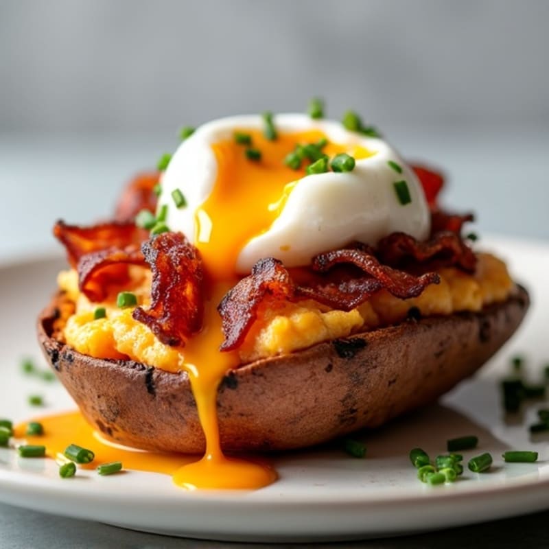 Roasted Sweet Potato with Crispy Bacon and Creamy Chive Filling
