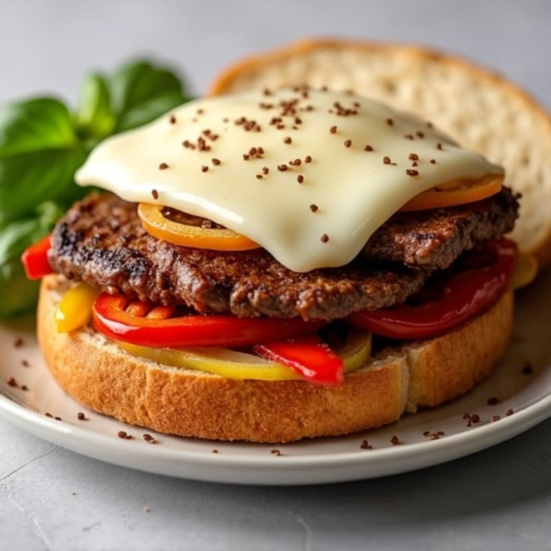 Lean Beef Sandwich with Sautéed Peppers, Onions, and Melty Provolone
