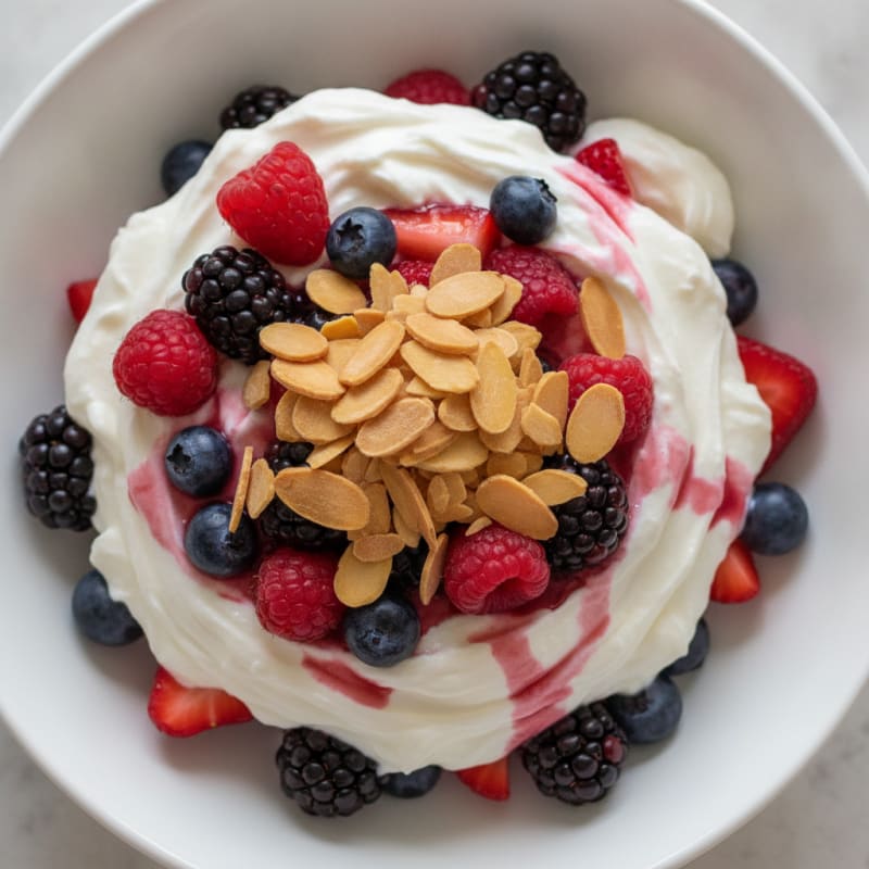 Greek Yogurt Protein Parfait with Mixed Berries and Almonds
