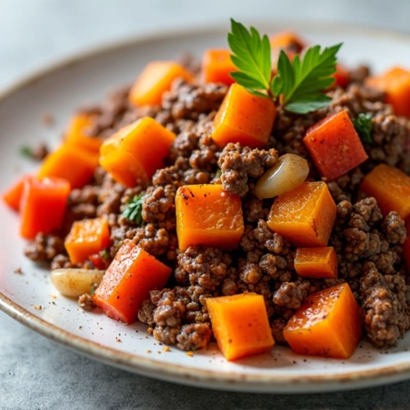 Smoky Lean Ground Beef and Roasted Sweet Potato Hash