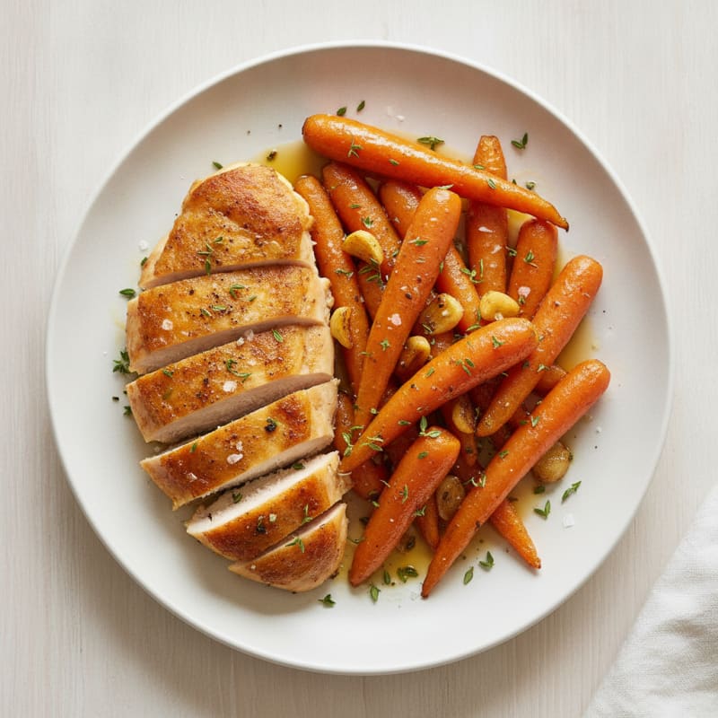 Maple Glazed Roasted Carrots with Herbed Chicken