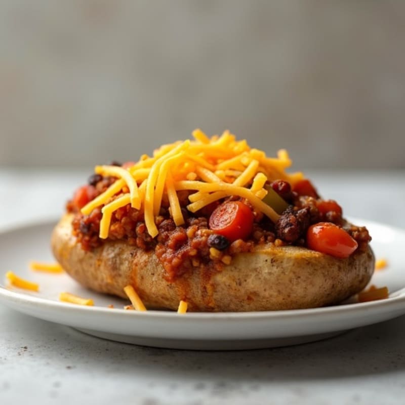 Crispy Loaded Baked Potatoes with Lean Turkey Chili and Sharp Cheddar