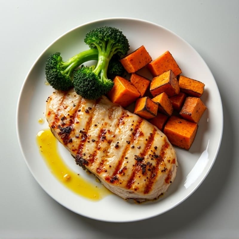Seared Turkey Breast with Roasted Sweet Potato and Broccoli