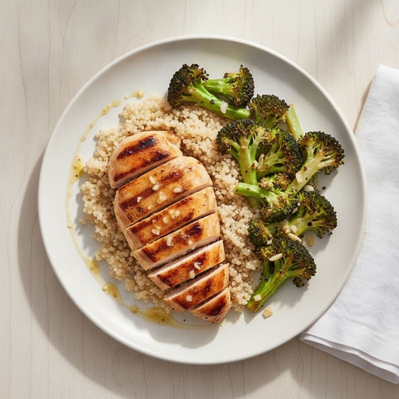 Grilled Chicken Breast with Quinoa and Roasted Broccoli