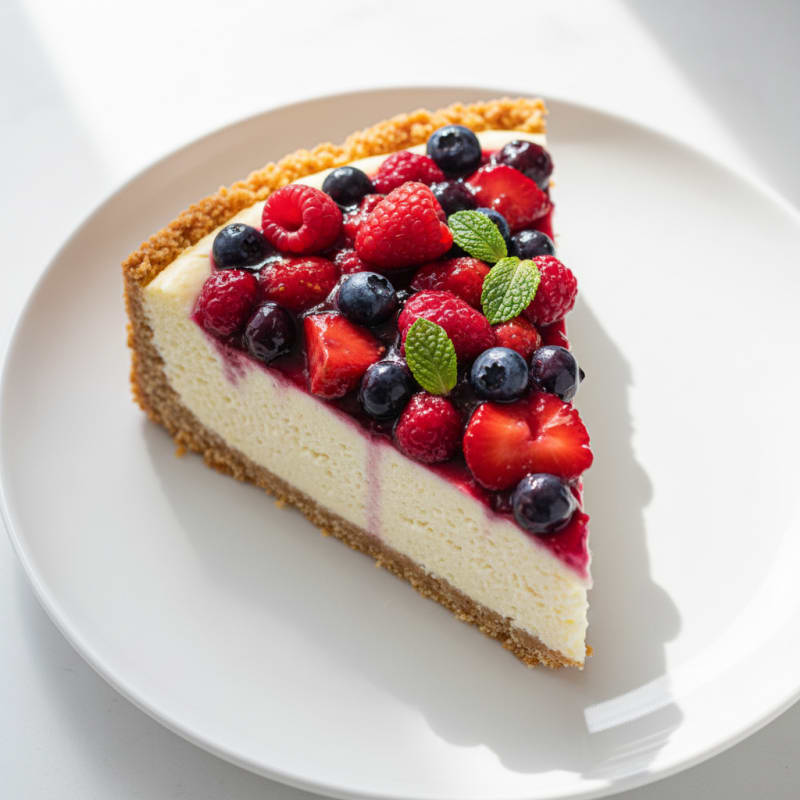 Greek Yogurt Protein Cheesecake with Mixed Berries