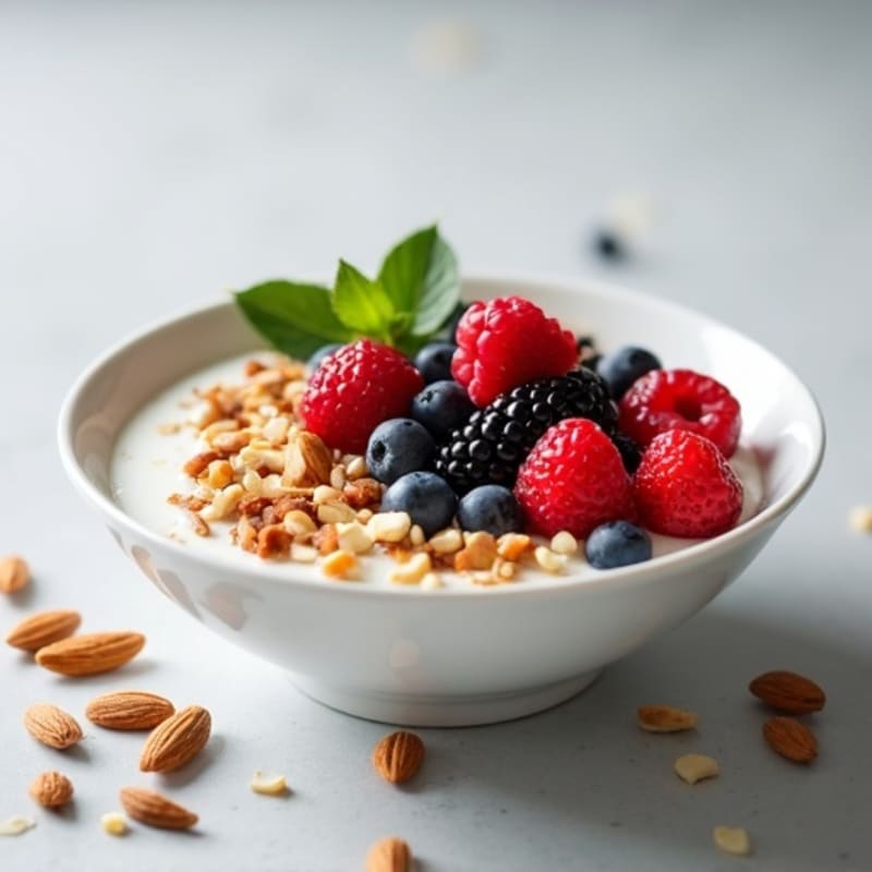 Creamy Greek Yogurt with Fresh Berries and Crunchy Almonds