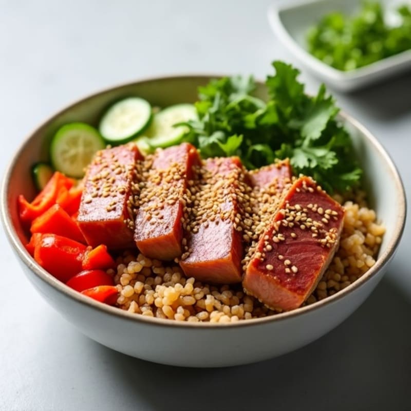 Sesame-Crusted Tuna Rice Bowl with Fresh Vegetables
