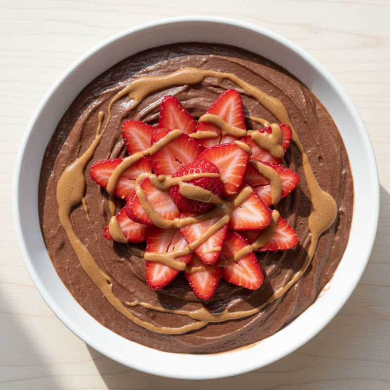 Silky Chocolate Protein Pudding with Sliced Strawberries