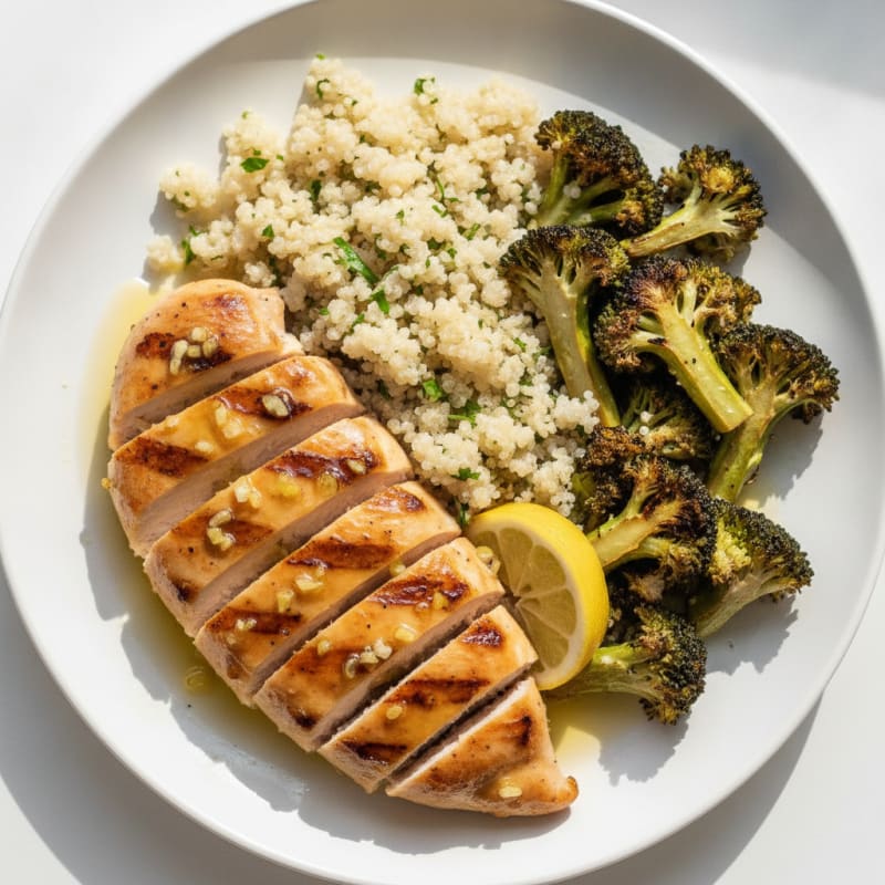 Grilled Chicken Breast with Quinoa and Roasted Broccoli