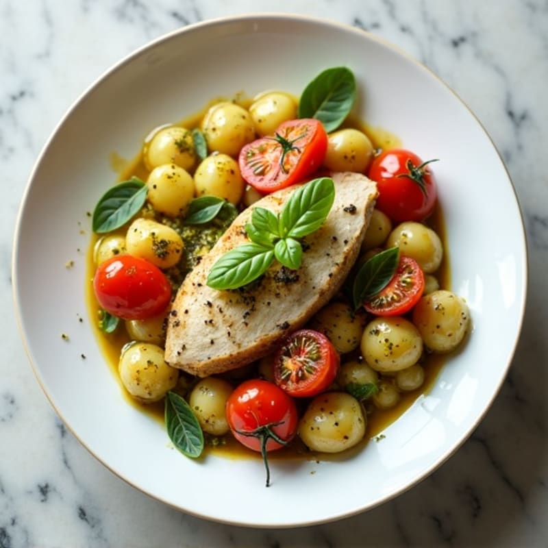 Basil Pesto Chicken Gnocchi with Roasted Tomatoes