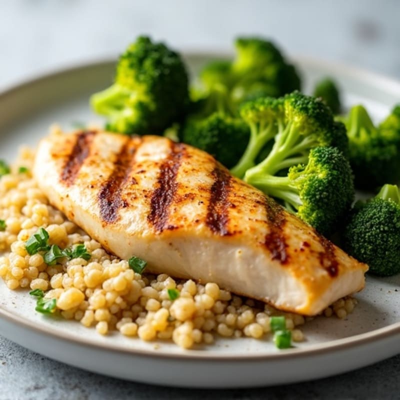 Grilled Chicken Breast with Quinoa and Roasted Broccoli