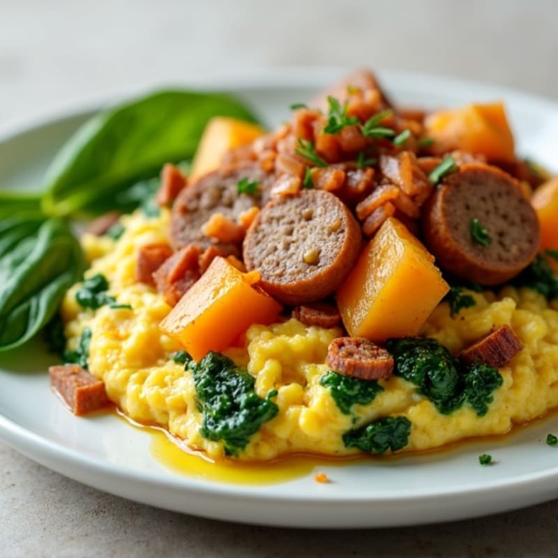Egg White and Turkey Sausage Scramble with Spinach