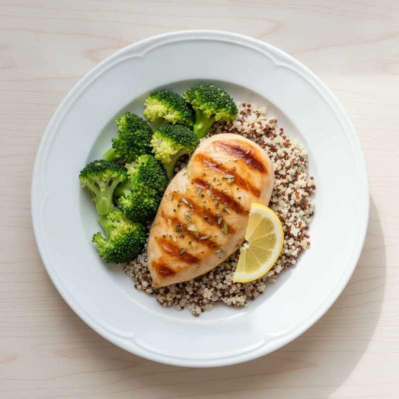 Grilled Chicken Breast with Quinoa and Steamed Broccoli