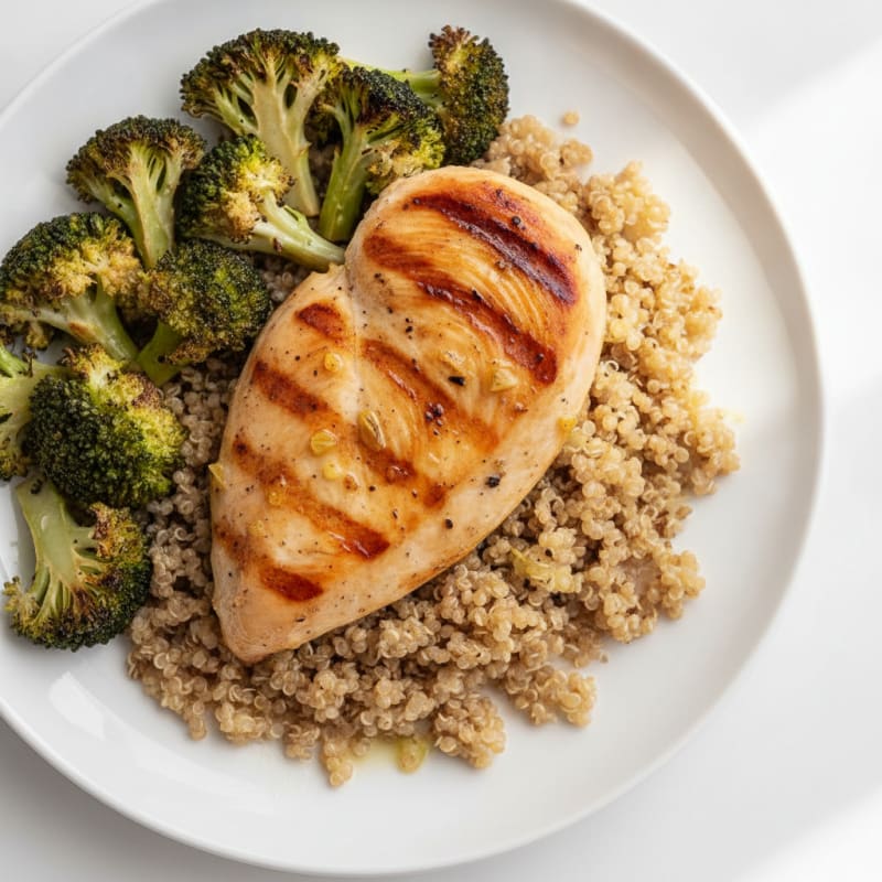 Grilled Chicken Breast with Roasted Broccoli and Quinoa