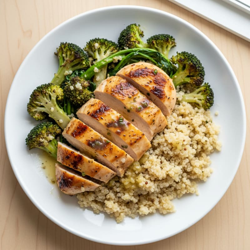 Grilled Chicken Breast with Roasted Broccoli and Quinoa