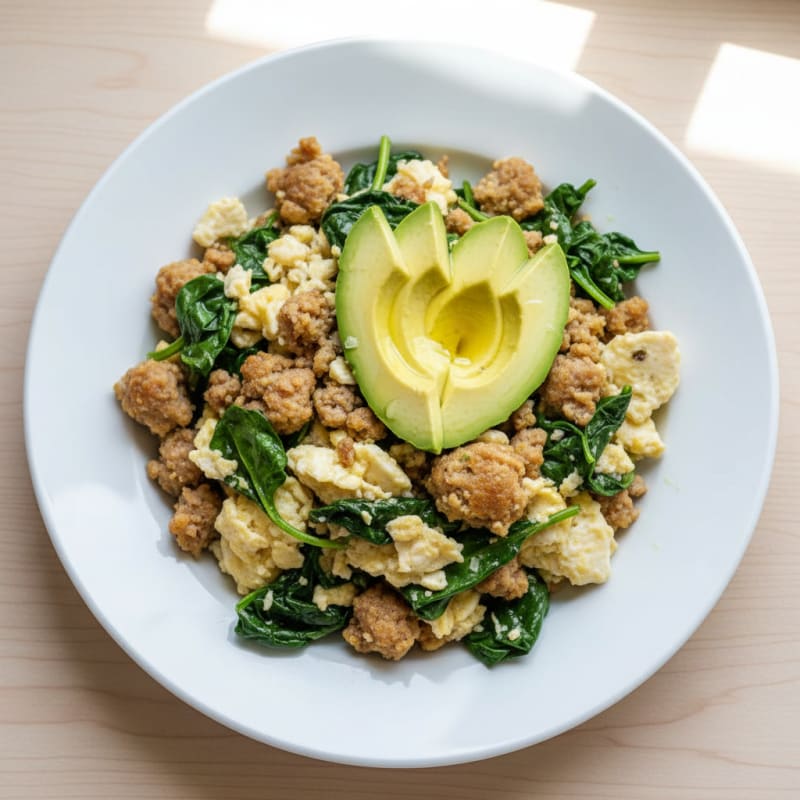 Egg White and Turkey Sausage Scramble with Spinach