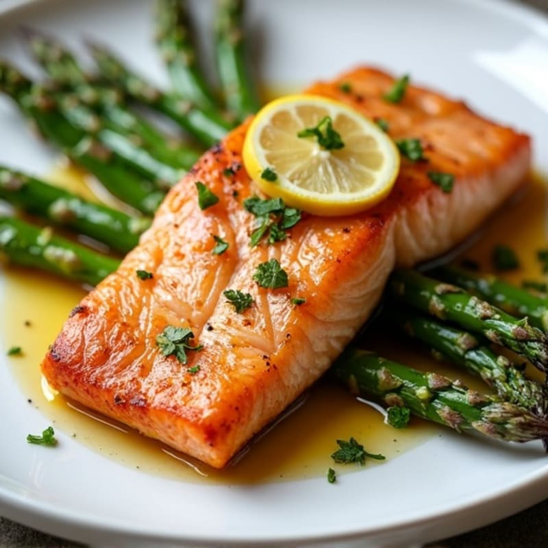 Crispy Pan-Seared Salmon with Lemon-Garlic Roasted Asparagus