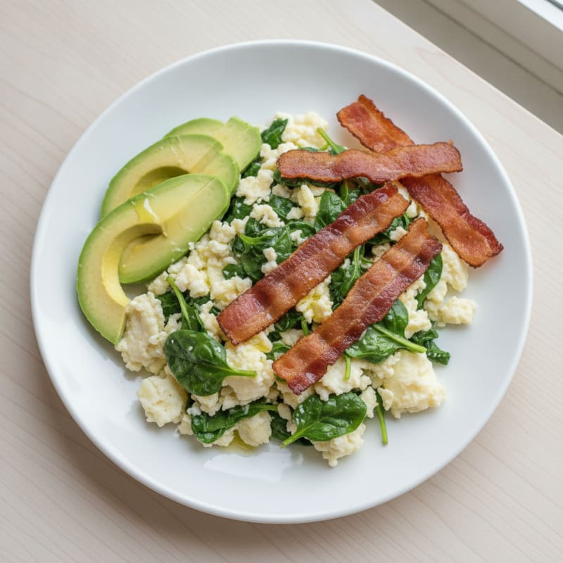 Egg White and Spinach Scramble with Turkey Bacon