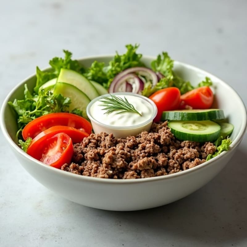Protein-Packed Lean Ground Beef Salad Bowl with Creamy Dill Pickle Dressing