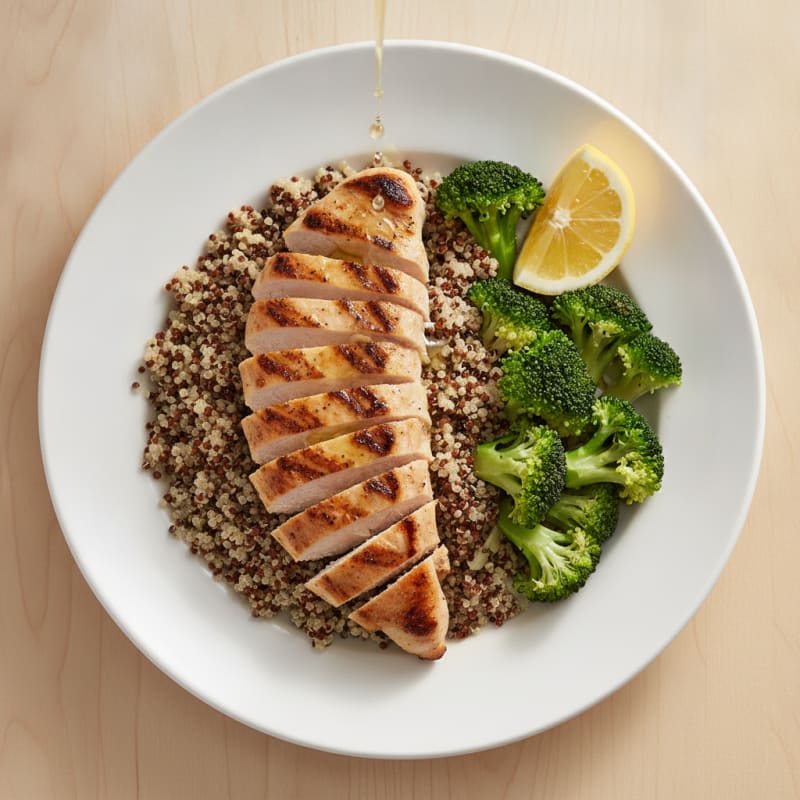 Grilled Chicken Breast with Quinoa and Steamed Broccoli