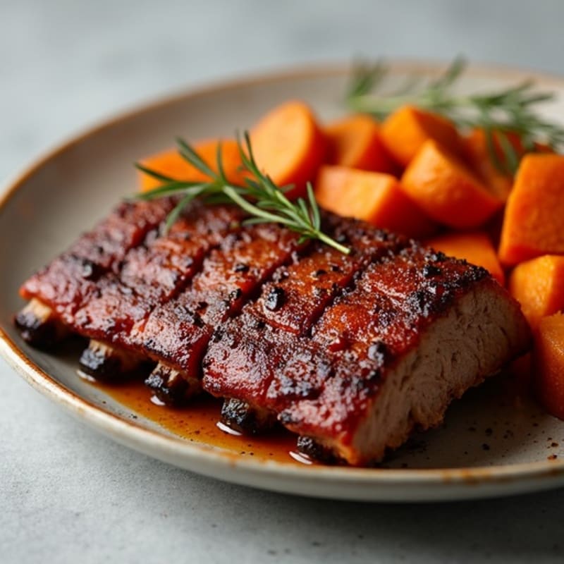 Dry-Rubbed Smoked Pork Ribs with Crispy Roasted Sweet Potatoes