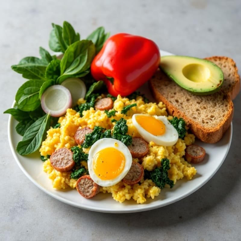 Egg White and Spinach Scramble with Turkey Sausage