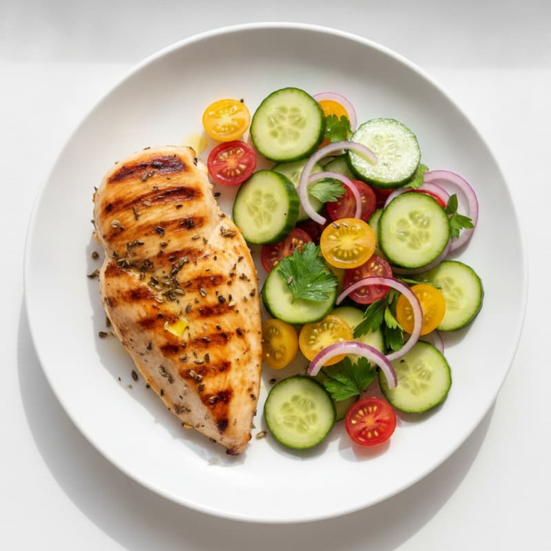 Grilled Chicken Breast with Cucumber Tomato Salad