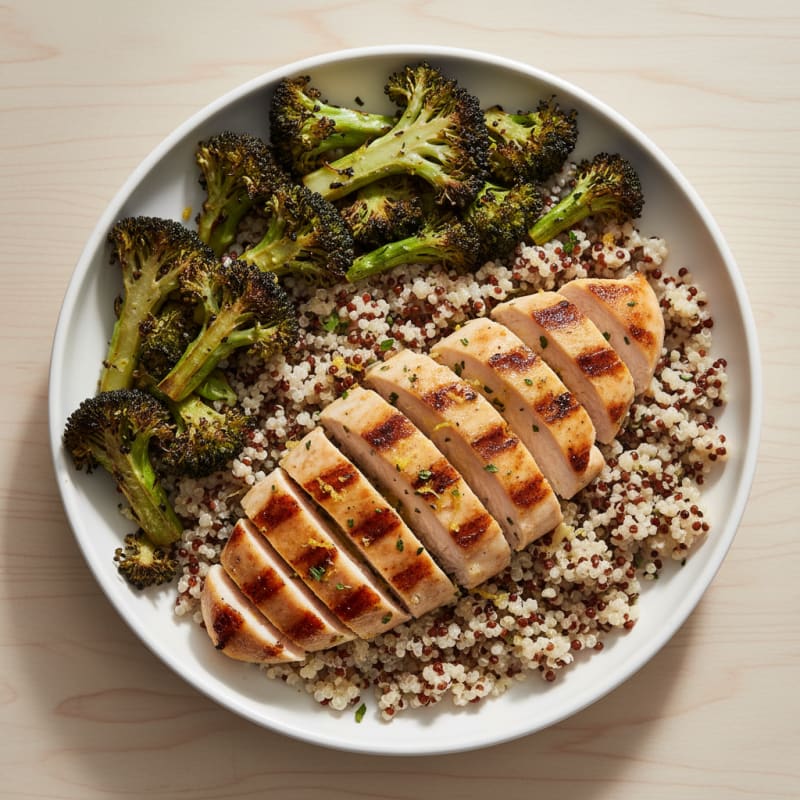 Grilled Chicken Breast with Quinoa and Roasted Broccoli