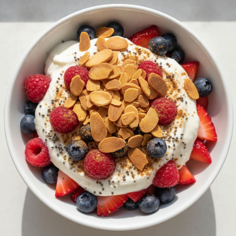 Greek Yogurt Protein Parfait with Mixed Berries and Almonds