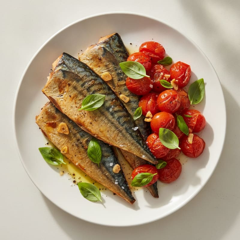 Mackerel with Roasted Cherry Tomatoes and Basil