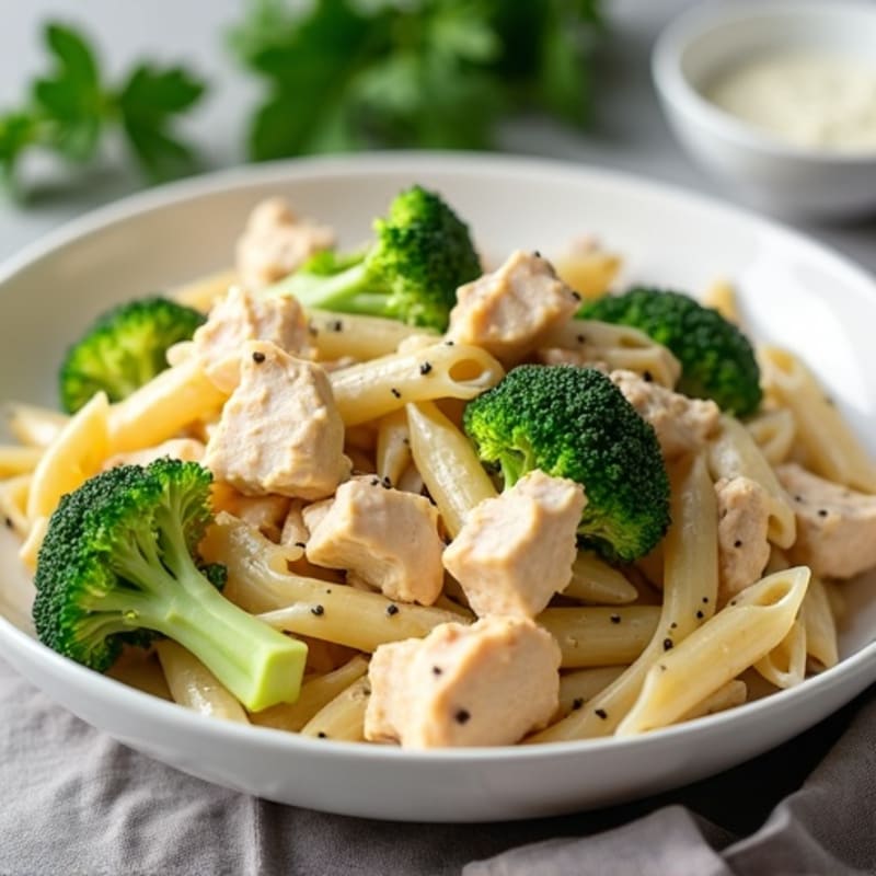 Healthy Creamy Chicken Alfredo Pasta with Broccoli