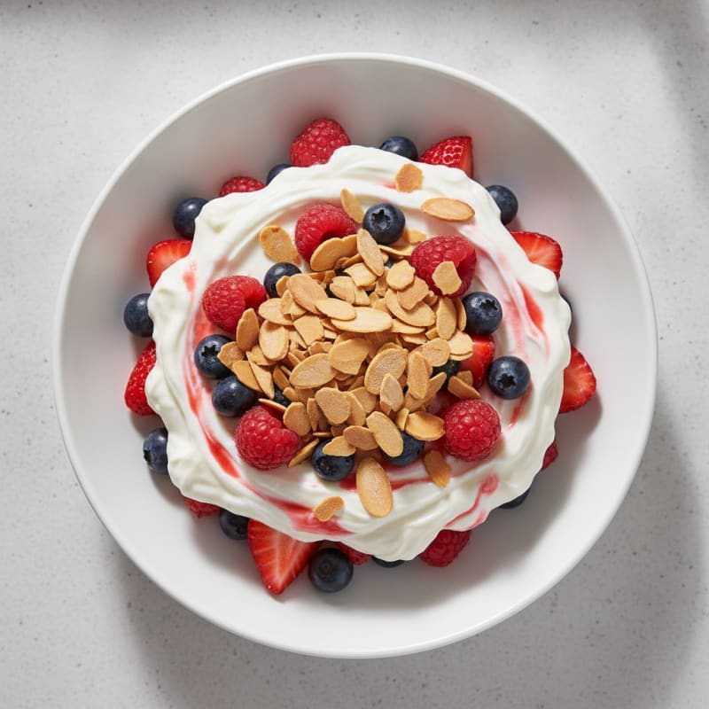 Greek Yogurt Protein Parfait with Mixed Berries and Almonds