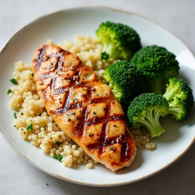 Grilled Chicken Breast with Quinoa and Steamed Broccoli