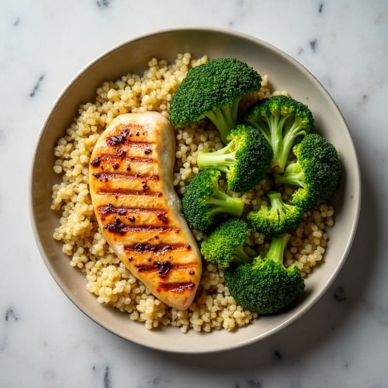 Grilled Lemon Chicken Breast with Quinoa and Roasted Broccoli