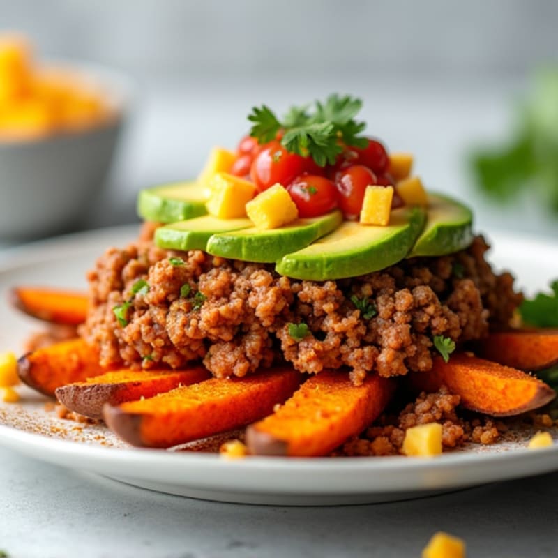 Seasoned Ground Turkey Taco Loaded Sweet Potato Fries