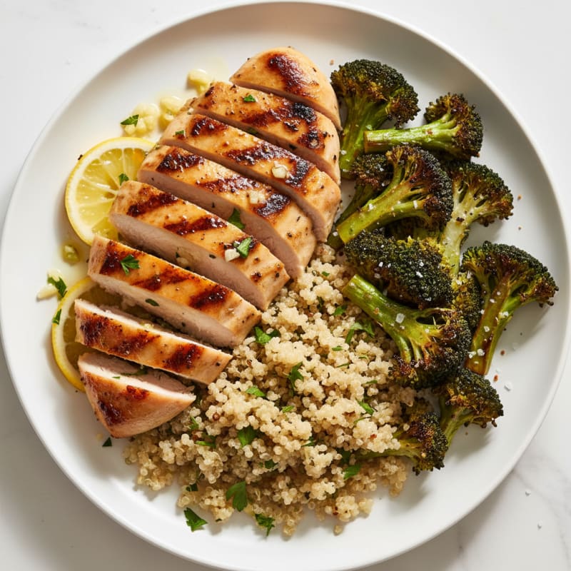 Grilled Chicken Breast with Quinoa and Roasted Broccoli